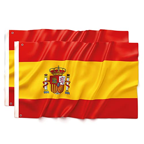 Bandera de España de 90 x 150 cm, súper resistente, doble función con 2 ojales y presilla para el asta, bandera nacional española, mundial 2023 (1)