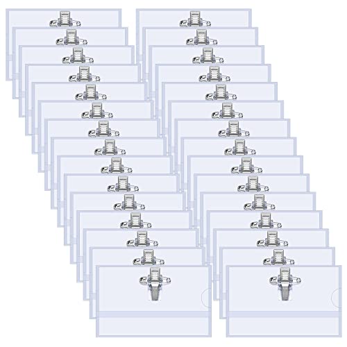 40 Piezas Porta Identificacion, 90 x 56 mm Plástico Tarjeta Identificación con Pinza Identificadores Personales Chapa Identificativa Trabajo para Escuelas Empresas Congresos Eventos (Transparente)