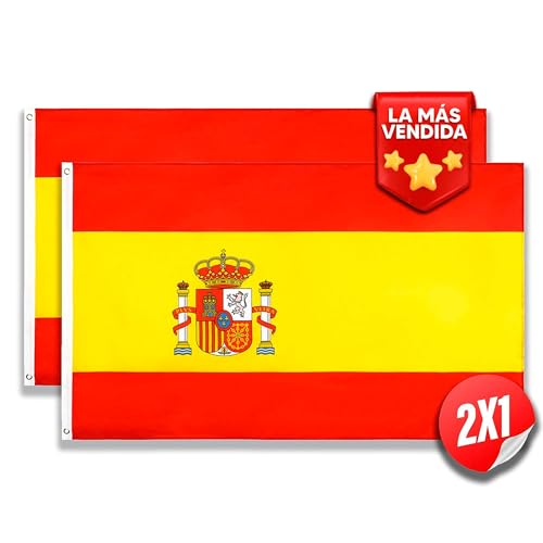 2 PCS Bandera España Grande de Tela 90 x 150cm Resistente al Mal Tiempo, Banderas de España Grande para Interior, Exterior o Barco