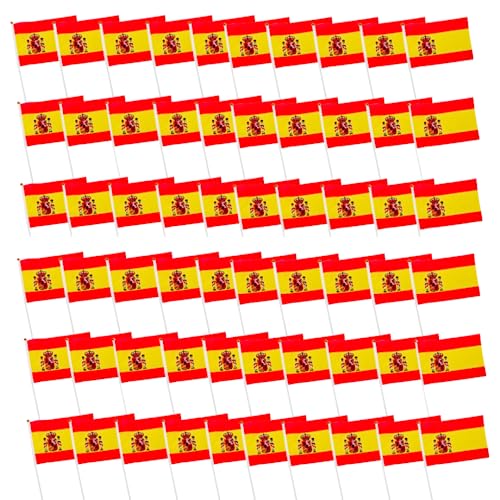 60 Piezas de Banderas de manivela de España para el día Nacional Festivo, Fiestas, desfiles,bandera de mano, Eventos Deportivos, decoración de Bares (España)